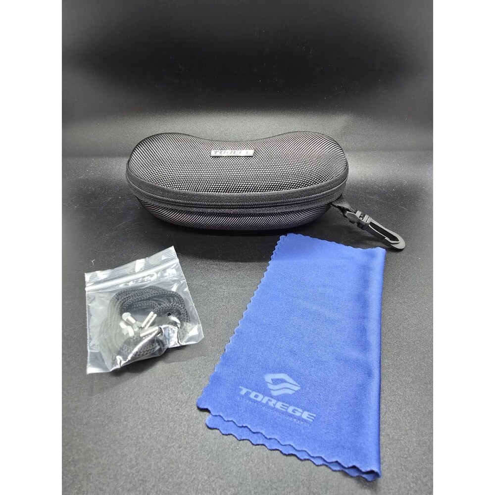 TOREGE  SPORT Sunglasses Hard Case Zip-up Black With Lens Cloth And Cord Holder
